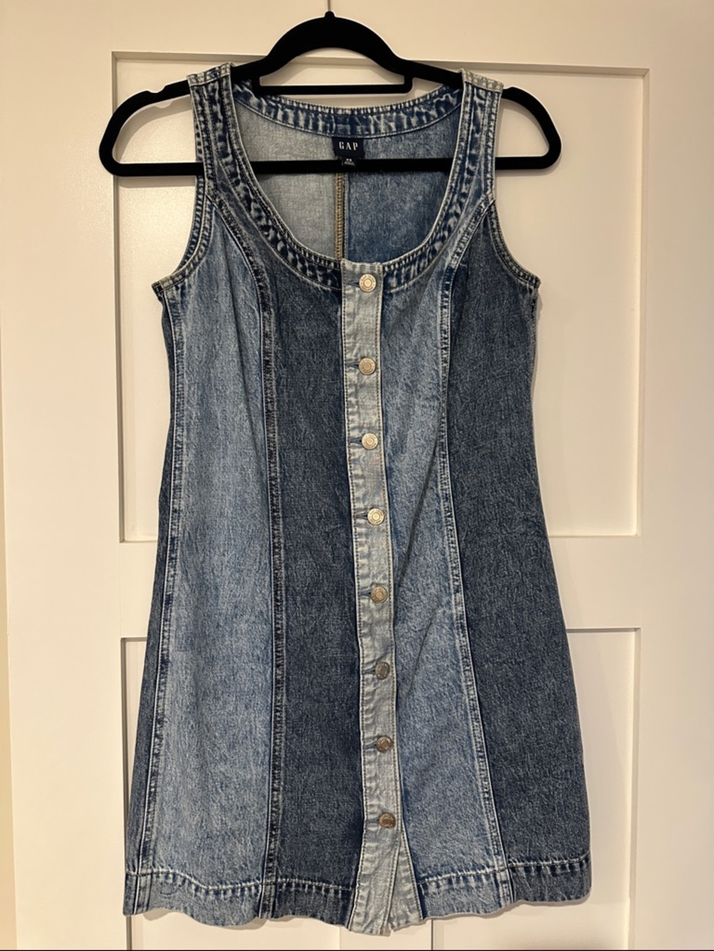 GAP Two-Tone Blue Denim Button Front Mini Dress